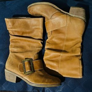 CHINESE LAUNDRY Boots Leather Buckle Slouch Pull On Western Tan Size 6